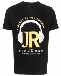 T-shirt à col rond imprimé noir John Richmond