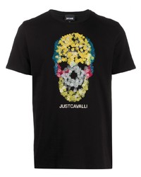 T-shirt à col rond imprimé noir Just Cavalli