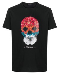 T-shirt à col rond imprimé noir Just Cavalli