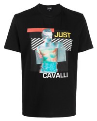 T-shirt à col rond imprimé noir Just Cavalli