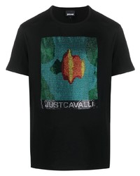 T-shirt à col rond imprimé noir Just Cavalli