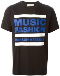 T-shirt à col rond imprimé noir Kitsune