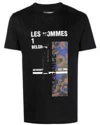 T-shirt à col rond imprimé noir Les Hommes