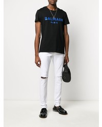 T-shirt à col rond imprimé noir Balmain