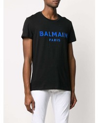 T-shirt à col rond imprimé noir Balmain