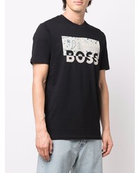 T-shirt à col rond imprimé noir BOSS