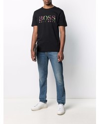 T-shirt à col rond imprimé noir BOSS