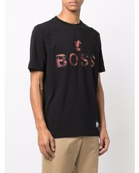 T-shirt à col rond imprimé noir BOSS