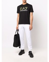 T-shirt à col rond imprimé noir Ea7 Emporio Armani