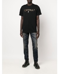 T-shirt à col rond imprimé noir Roberto Cavalli