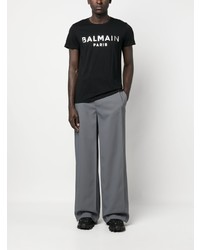 T-shirt à col rond imprimé noir Balmain