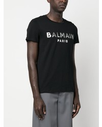 T-shirt à col rond imprimé noir Balmain