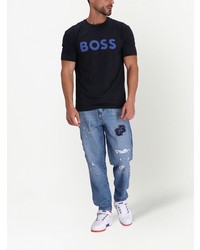 T-shirt à col rond imprimé noir BOSS