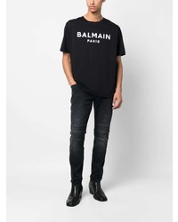 T-shirt à col rond imprimé noir Balmain