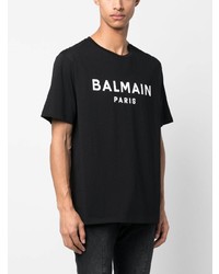 T-shirt à col rond imprimé noir Balmain