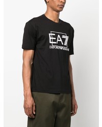 T-shirt à col rond imprimé noir Ea7 Emporio Armani