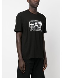 T-shirt à col rond imprimé noir Ea7 Emporio Armani