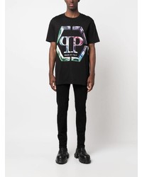 T-shirt à col rond imprimé noir Philipp Plein