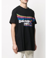 T-shirt à col rond imprimé noir Balmain