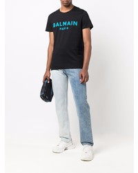 T-shirt à col rond imprimé noir Balmain