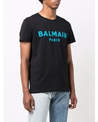 T-shirt à col rond imprimé noir Balmain