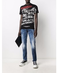 T-shirt à col rond imprimé noir DSQUARED2