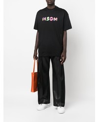 T-shirt à col rond imprimé noir MSGM