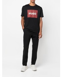 T-shirt à col rond imprimé noir Hugo