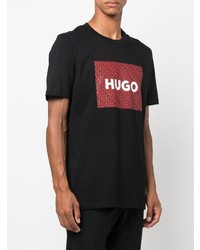 T-shirt à col rond imprimé noir Hugo