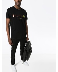 T-shirt à col rond imprimé noir Balmain