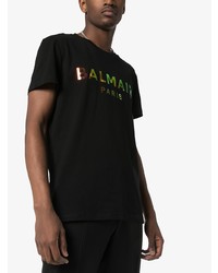 T-shirt à col rond imprimé noir Balmain