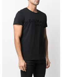 T-shirt à col rond imprimé noir Balmain