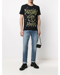 T-shirt à col rond imprimé noir Moschino