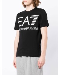 T-shirt à col rond imprimé noir Ea7 Emporio Armani