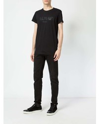 T-shirt à col rond imprimé noir Balmain