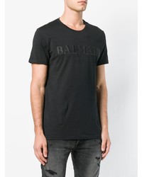 T-shirt à col rond imprimé noir Balmain