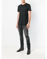 T-shirt à col rond imprimé noir Balmain