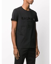 T-shirt à col rond imprimé noir Balmain