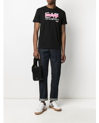 T-shirt à col rond imprimé noir Ea7 Emporio Armani