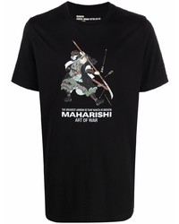 T-shirt à col rond imprimé noir Maharishi