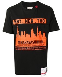 T-shirt à col rond imprimé noir Maison Mihara Yasuhiro