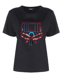 T-shirt à col rond imprimé noir MCM
