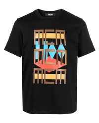 T-shirt à col rond imprimé noir MCM