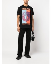 T-shirt à col rond imprimé noir Versace