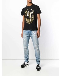 T-shirt à col rond imprimé noir Versace Jeans