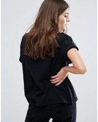 T-shirt à col rond imprimé noir Pull&Bear