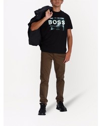 T-shirt à col rond imprimé noir BOSS