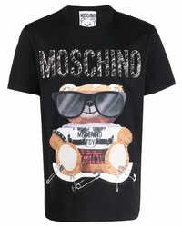 T-shirt à col rond imprimé noir Moschino