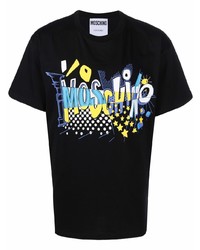 T-shirt à col rond imprimé noir Moschino