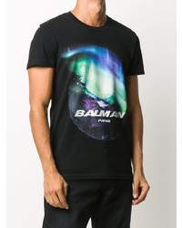 T-shirt à col rond imprimé noir Balmain